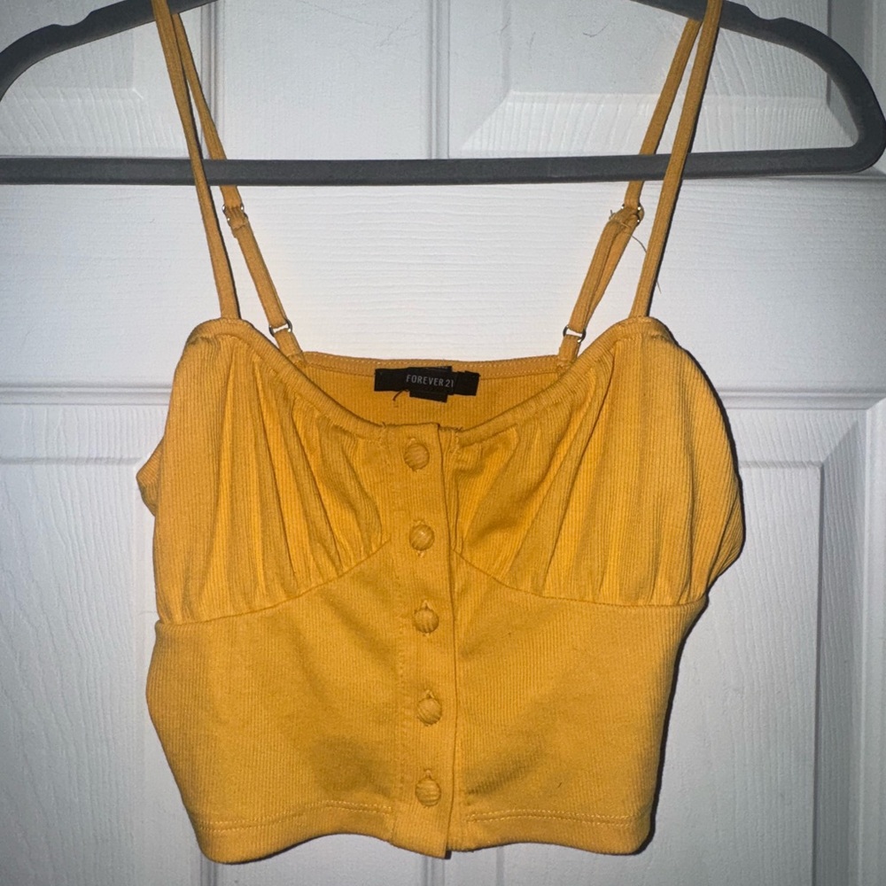 Women’s Forever 21 Yellow Sleeveless Ruched Tank Top